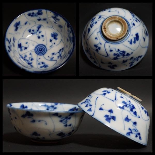 唐物 清朝 染付青花 なずな文 煎茶碗六客汲み出し茶碗 煎茶道具